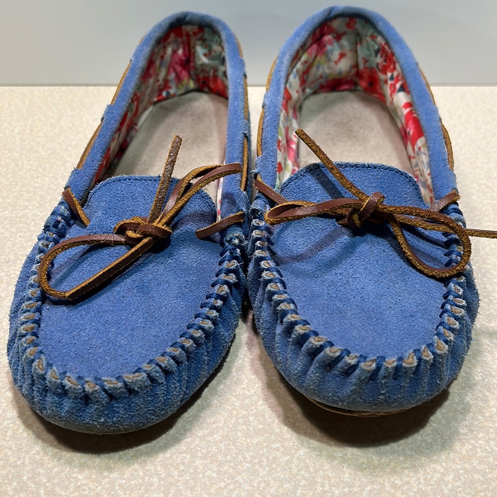 G.H. Bass & Co. Blue Suede Moccasin Loafers with Brown Laces